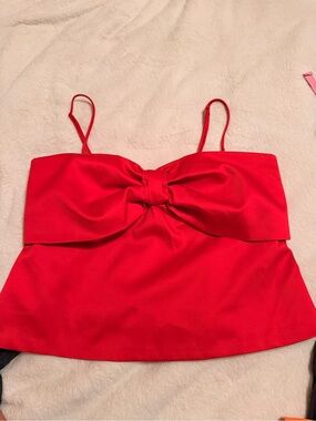 LOFT Red Bow-Front Spaghetti Strap Women's Top
